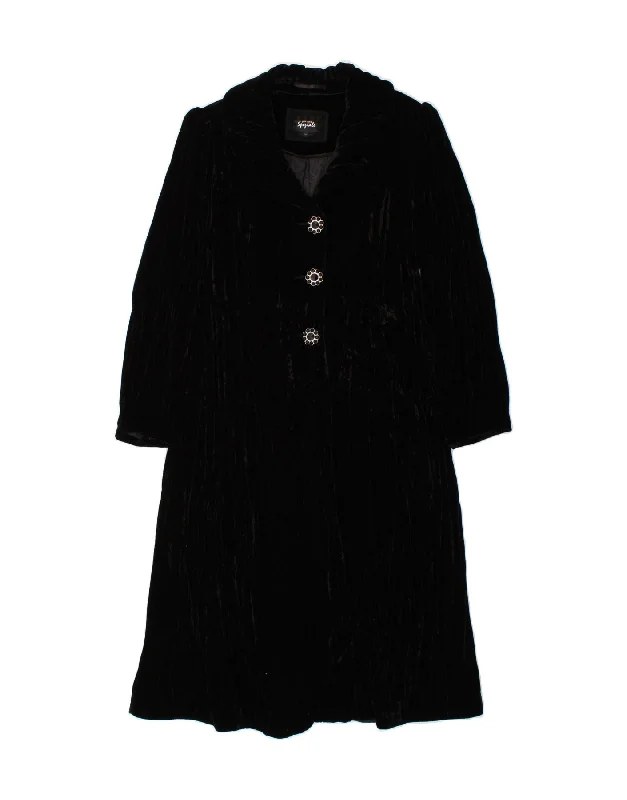 Women's Wool CoatsPER UNA Womens Velvet Overcoat UK 16 Large Black Viscose