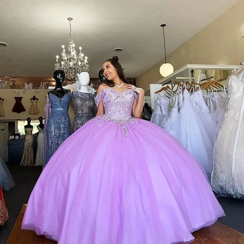 Women's Off-Shoulder DressesLilac Off-Shoulder Quinceanera Dresses Vestidos De 15 Anos Appliques Beading Sweet 16 Birthday Princess Party Gowns