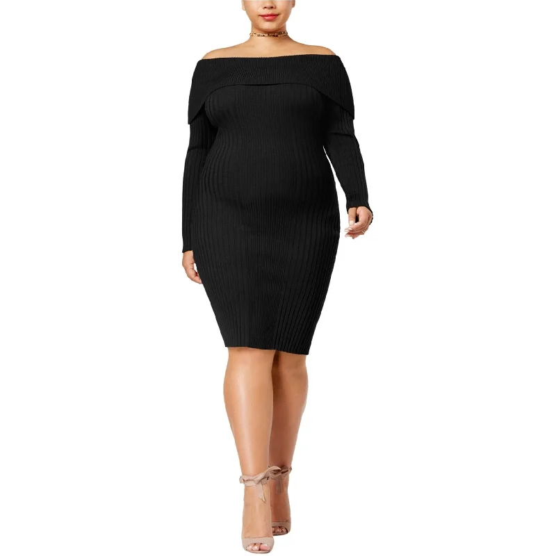 Women's Wide Collar DressesSay What? Womens Bodycon Sweater Dress, Black, 1X