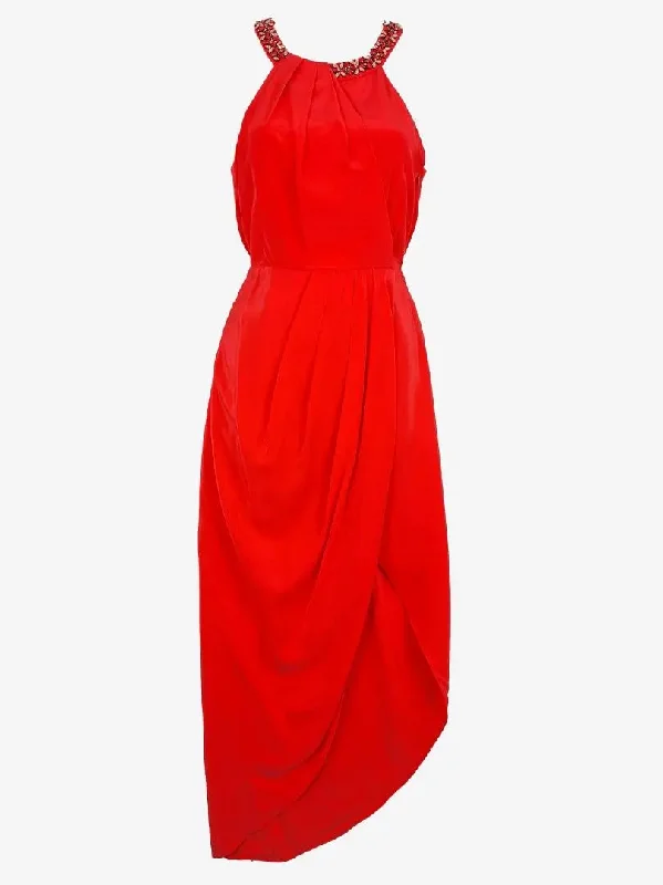 Women's Wide Collar DressesForever New Embellished Bright Coral Maxi Dress Size 6