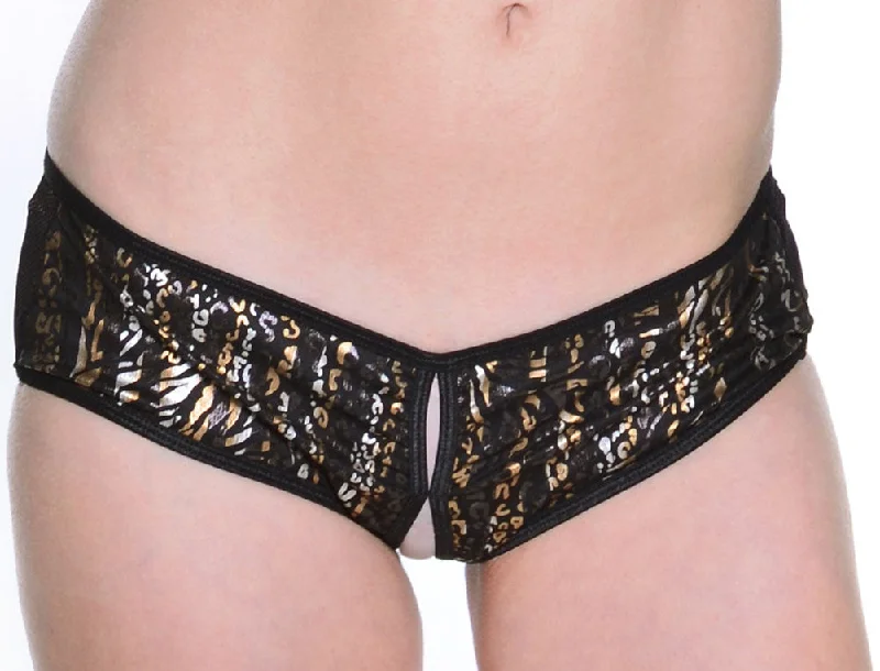 floral lace thong panties with a high-cut design and stretchable waistbandWomen's Metallic and Fishnet Boy Short # 8128