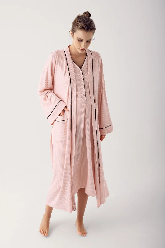 women's pajama sets with matching robesShopymommy 14406 Double Breast Feeding Maternity & Nursing Nightgown With Robe Pink