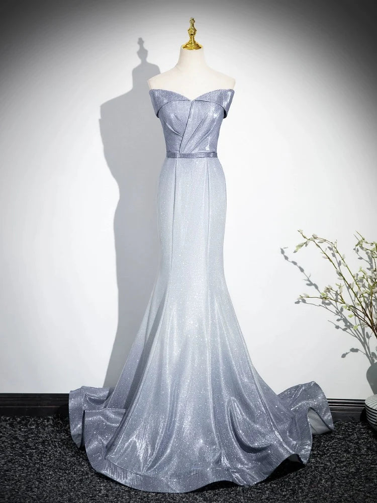 Women's High Collar DressesElegant Dignified Mermaid Gray Long Prom Dress Gradient color Fashion Temperament Party Dress