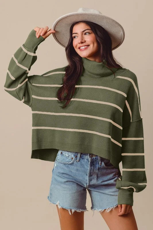 Women's Jumpsuits with Wide LegSweater Season Olive Striped Sweater