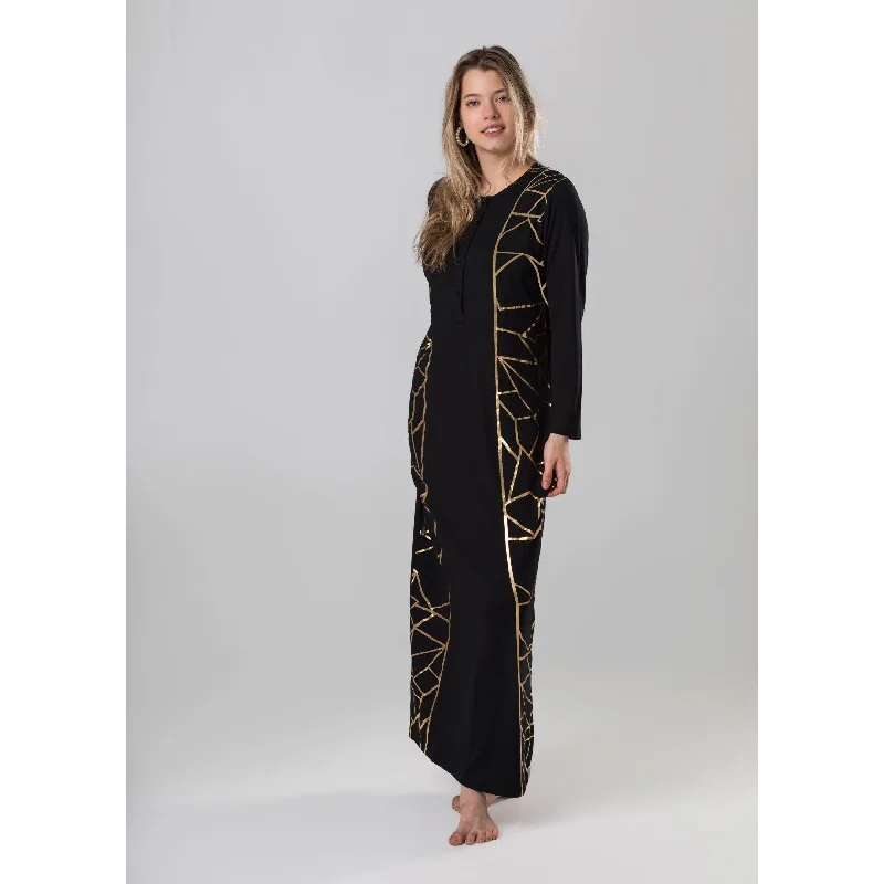 women's pajamas with a snug fitEllwi Gold Foil Printed Nightgown 206