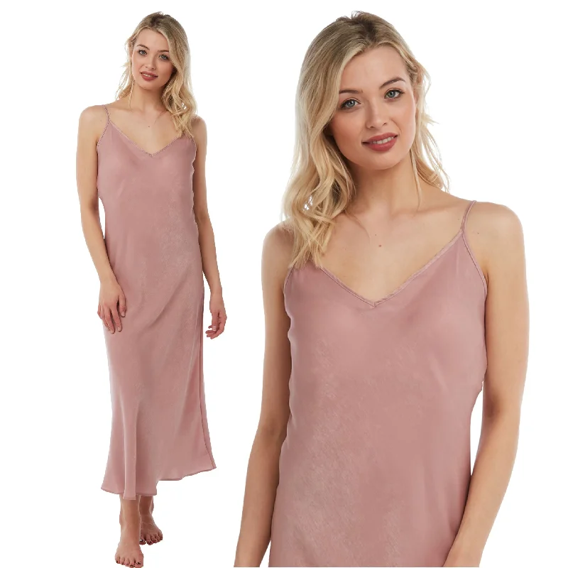 women's pajamas for movie nightsLong Full Length Plain Blush Pink Sexy Satin Chemise Nightdress Negligee PLUS SIZE