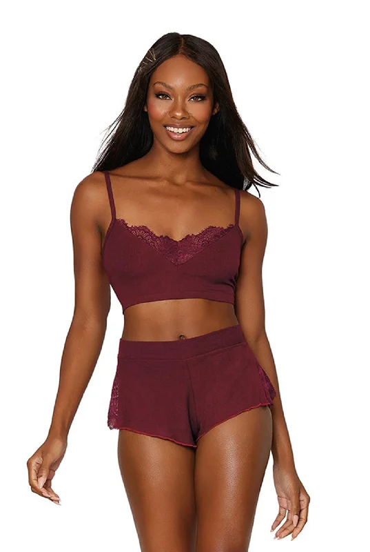 women's pajamas in solid colorsRib-knit sleepwear bralette and short set