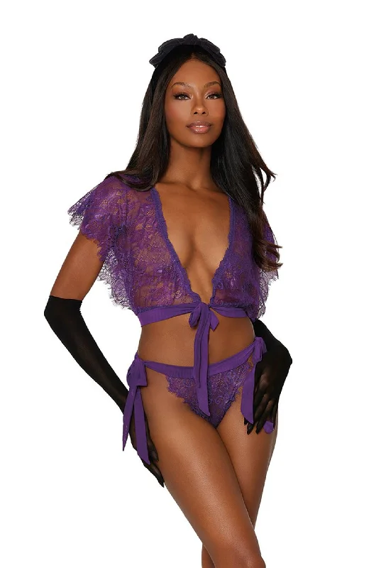 women's pajamas with a subtle shimmer﻿Eyelash lace lingerie shrug and matching panty set