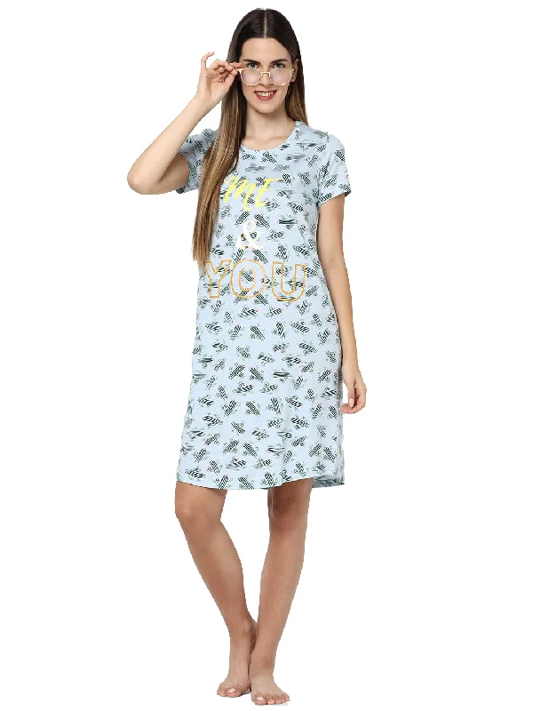 women's pajamas for all-season comfortevolove women's cactus print with me and you printed knee length nightgown/short nighty/longpolo, 100% cotton, super soft, trendy design