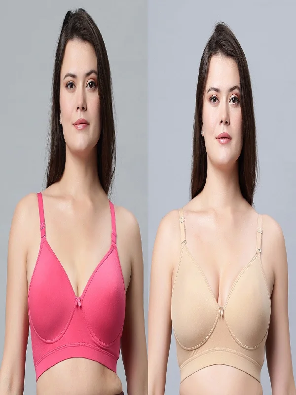 balconette bra for cleavage enhancementT-shirt Medium Coverage Padded Carrot and Skin Color Bra (Pack of 2)