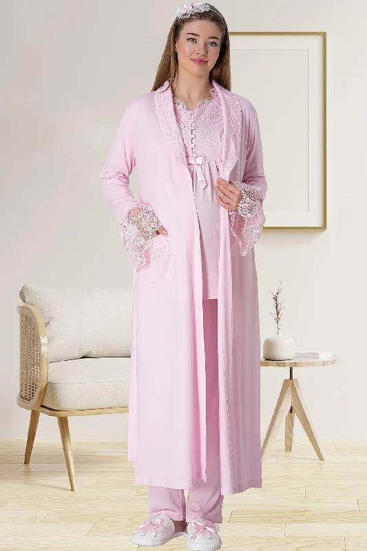 women's pajamas designed for those who believe in sweet dreams and cozy nights.Shopymommy 5416 Elegant Lace 3-Pieces Maternity & Nursing Pajamas With Robe Pink