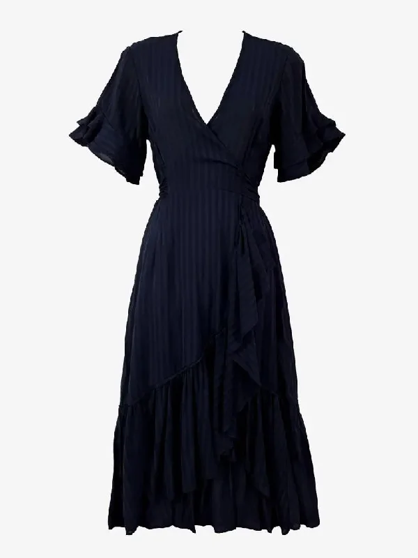 Women's V-Shaped Collar DressesSheike Elegant Ink Eclipse Striped Wrap Frilled Maxi Dress Size 6