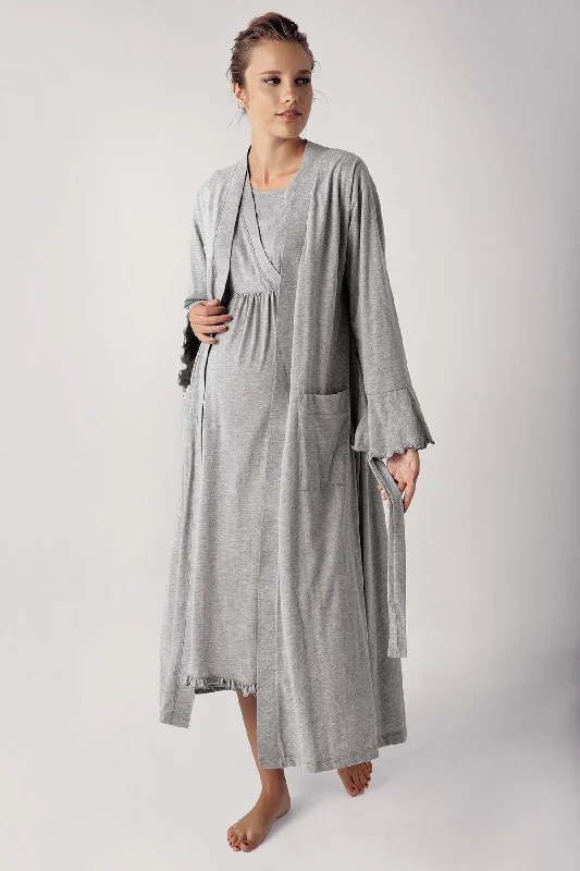 women's pajamas with a comfortable fitShopymommy 13400 Double Breasted Maternity & Nursing Nightgown With Robe Grey