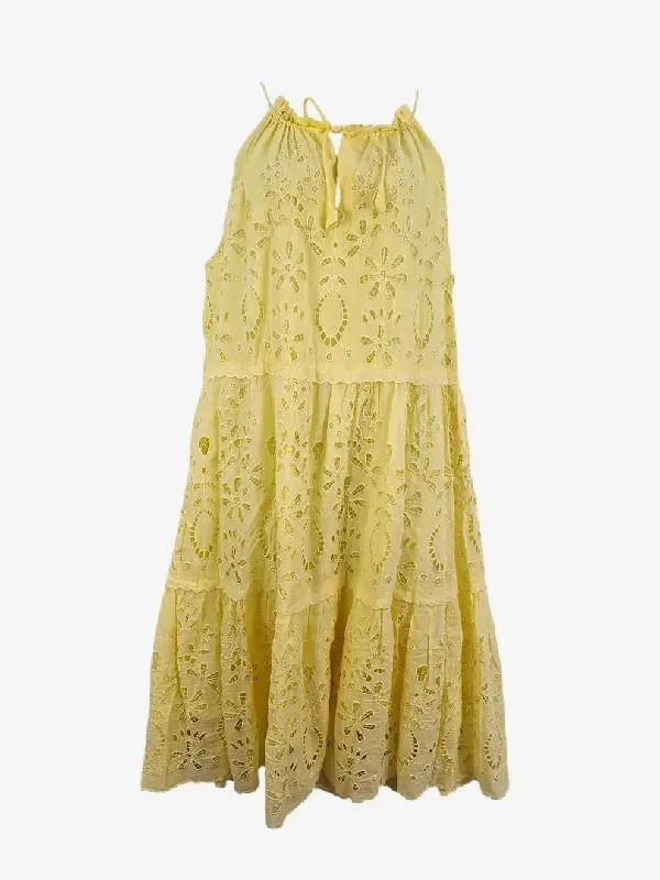 Women's Peter Pan Collar DressesCountry Road Limoncello Broderie Tiered Sundress Maxi Dress Size 16