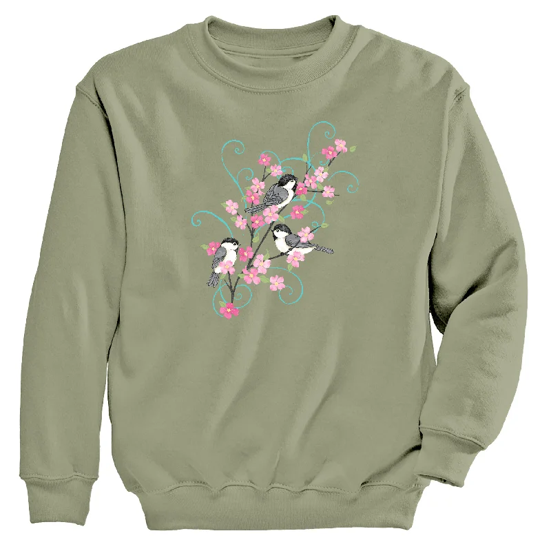 Women's Hooded Sweatshirts with Insulated FabricChickadee Blossom Branch Women's Crew Neck Sweatshirt