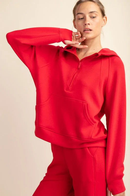 Women's Jumpsuits with BeltSignature Style Red Scuba Hoodie