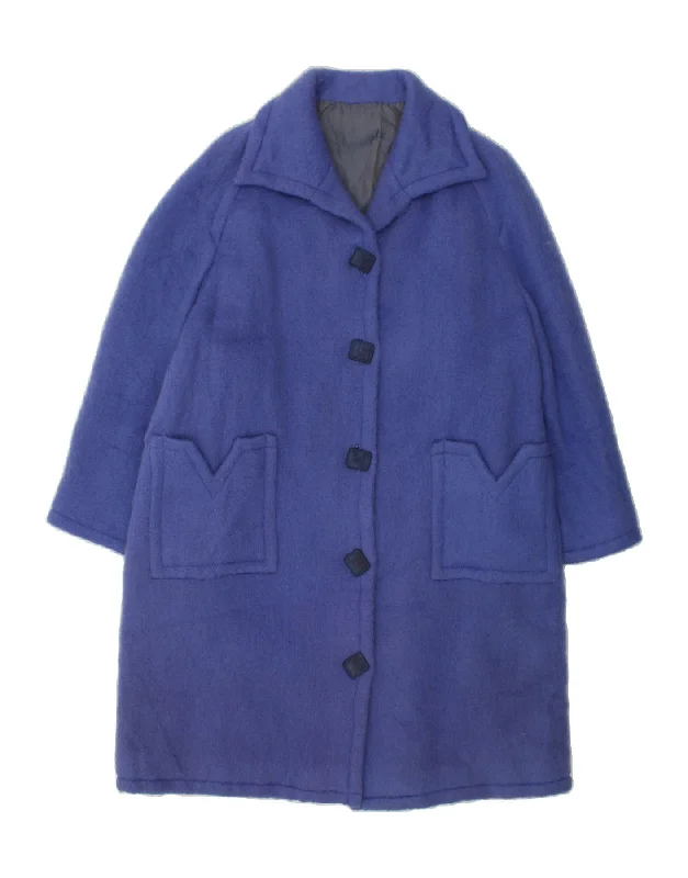 Women's Coats with Fur Trimmed ZipperVINTAGE Womens Overcoat UK 16 Large Blue