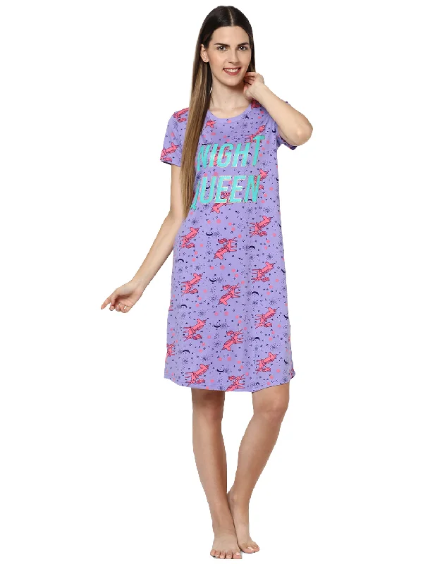 women's pajamas in a cozy, plush fabricevolove women's unicorn print with nightqueen printed knee length nightgown/short nighty/longpolo, 100% cotton, super soft, trendy design