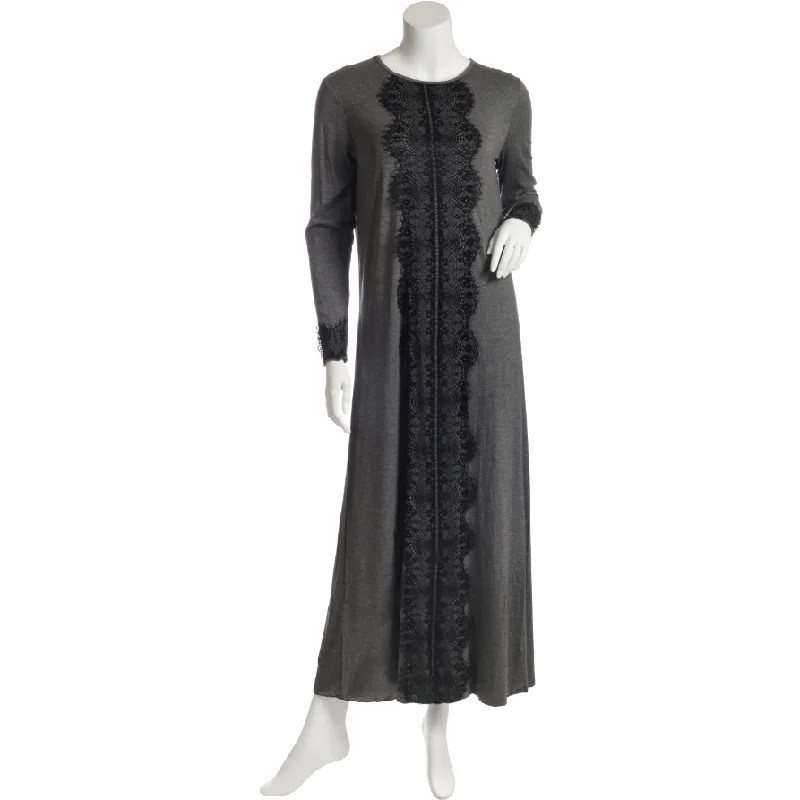 high-quality women's pajama setsGrey Modal Pull On Nightgown with Black Lace Detail EL863