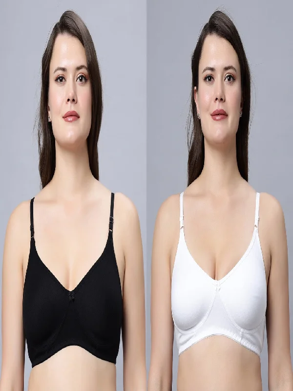 seamless bra with mesh lining for breathabilityMedium coverage Non Padded Bra White Black color (Pack of 2)