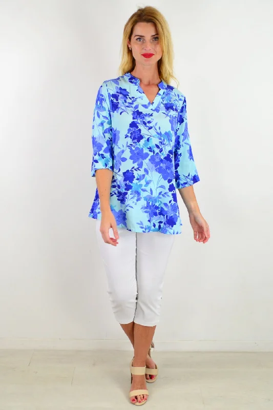 Women's Retro ShortsBlue Pop Of Colour Floral Tunic Top