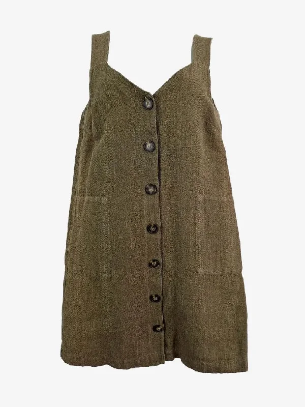 Women's V-Shaped-Neck DressesCountry Road Khaki Linen Button up Shift Mini Dress Size 12