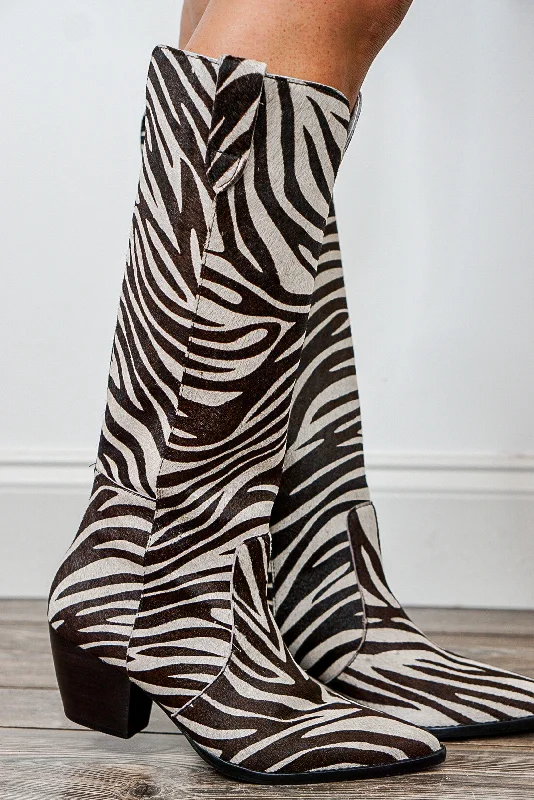 Women's Jumpsuits with Boat CollarStella Zebra Print Suede Western Boots