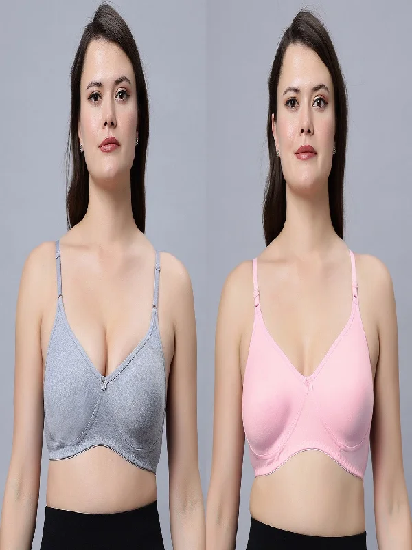 convertible plunge braMedium coverage Non Padded Bra Grey Pink color (Pack of 2)