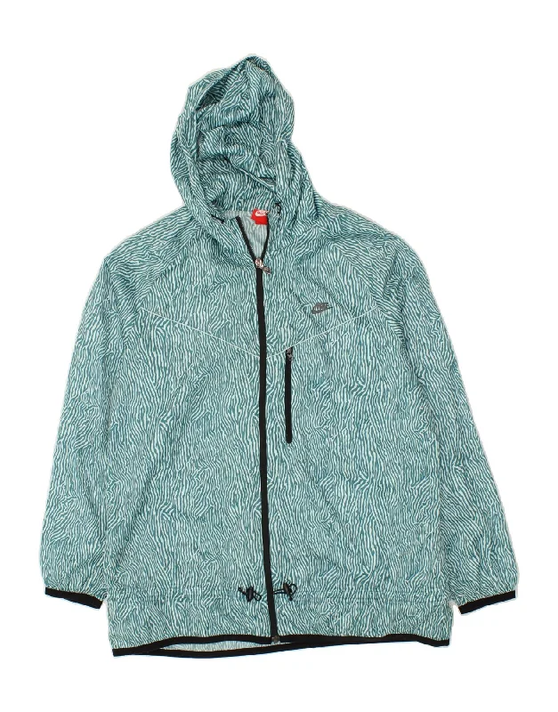 Women's Rain CoatsNIKE Womens Abstract Pattern Hooded Rain Jacket UK 18 XL Turquoise