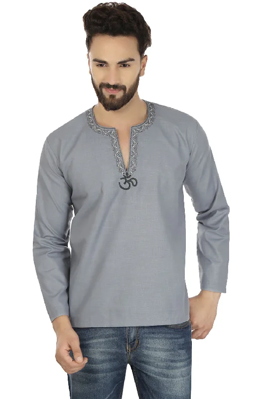 Women's High-Waisted ShortsCotton Dress Mens Short Kurta Shirt India Clothing (Grey)