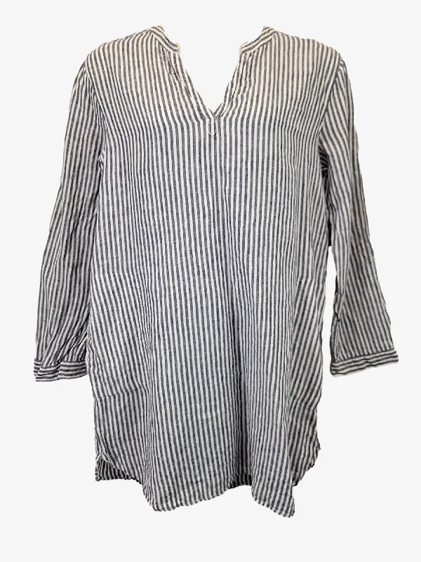 Women's Low Collar DressesTahari Effortless Linen Stripe Mini Dress Size XL