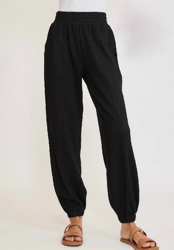 Women's Jumpsuits with Full LengthEffortless Sass Black Scuba Joggers