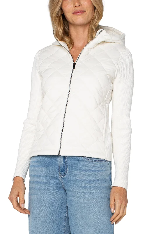 Women's Jodhpurs with V-Shaped CollarQUILTED FRONT FULL ZIP HOODED SWEATER