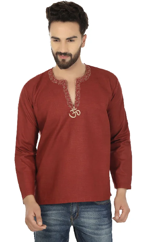 Women's Low-Rise ShortsCotton Dress Mens Short Kurta Shirt India Clothing (Maroon)