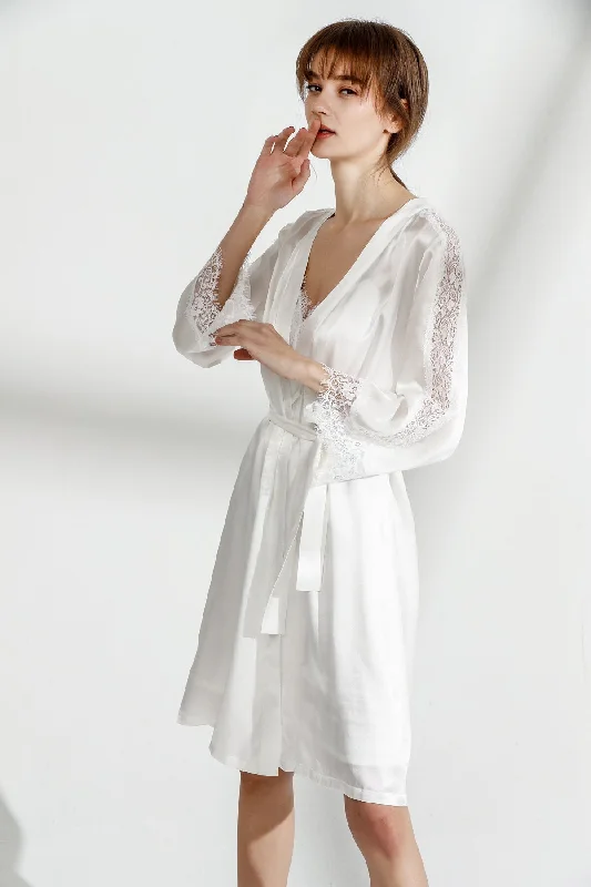 women's pajama sets with matching robesSlim Fit High Rise Lace Silk Nightgown & Robe Set