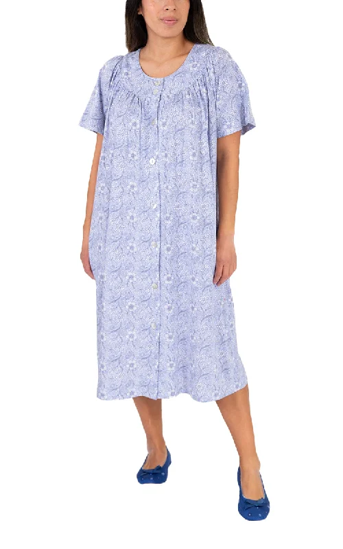 women's pajamas featuring animal printsSchrank 100% Cotton Brunchcoat with Short Sleeve in Blue Indi SK925I