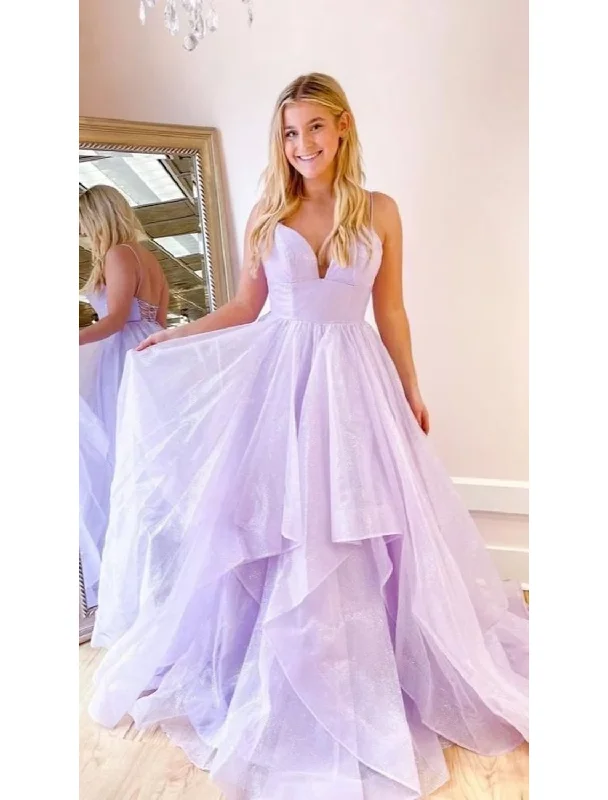 Women's Cut-Out DressesBall Gown Prom Dresses Glittering Dress Wedding Party Court Train Sleeveless Spaghetti Strap Tulle Backless with Sequin Ruffles