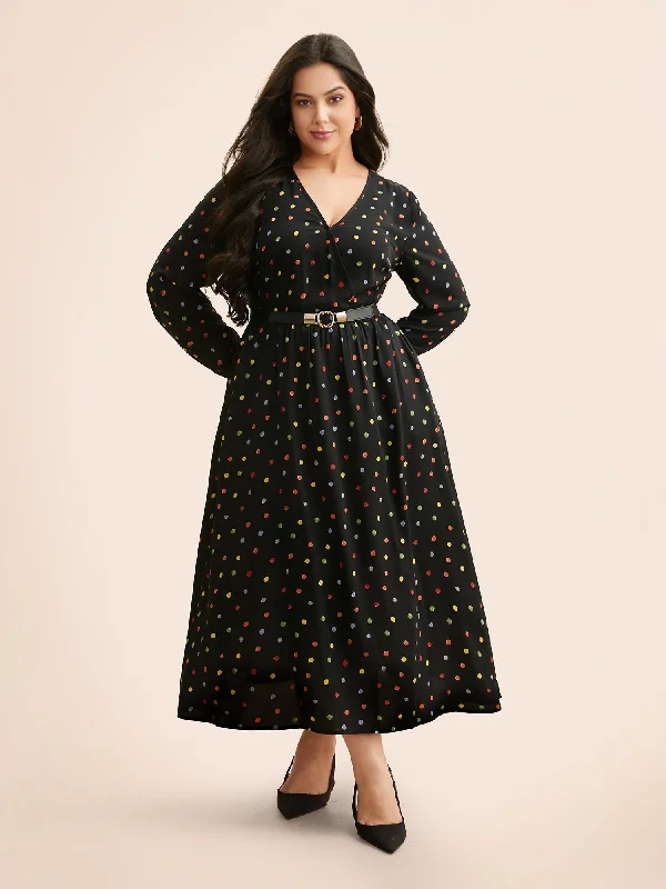 Women's Notched Collar DressesOverlap Collar Color Polka Dot Dress