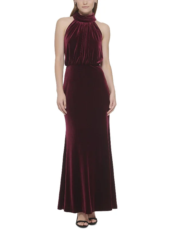 Women's Square Collar DressesPetites Womens Velvet Long Evening Dress