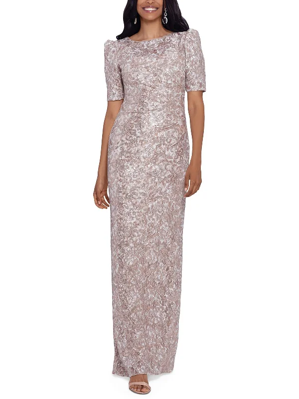 Women's Boat Collar DressesWomens Lace Sequin Evening Dress