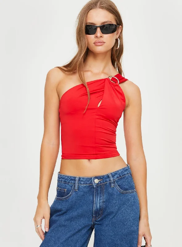 Women's Blouse with High CollarErikson One Shoulder Top Red