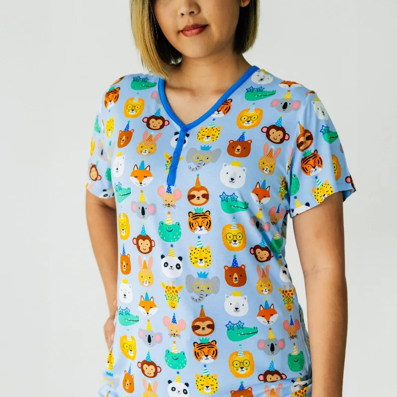 women's pajamas for a good night's sleepBlue Party Pals Women's Short Sleeve Pajama Top