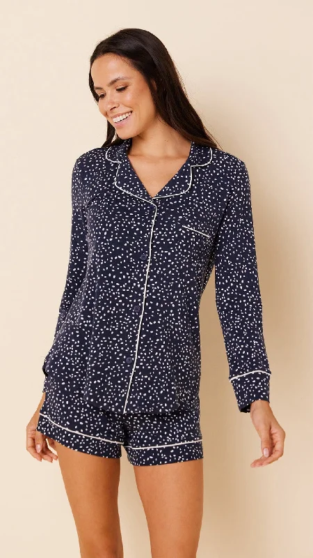 women's pajamas with pockets on legsConfetti Dot Pima Knit Long-Sleeved Short Set