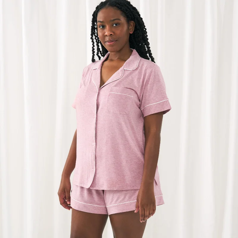 women's pajamas with an adjustable necklineHeather Mauve Women's Short Sleeve & Shorts Pajama Set