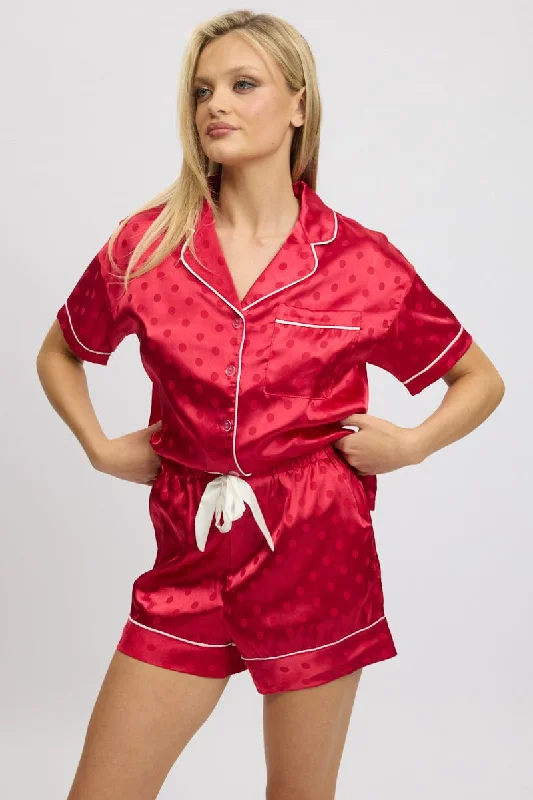 women's pajamas with a perfect blend of style and comfortRed Satin Pyjamas Set Short Sleeve