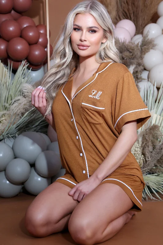 women's pajamas in pastel colorsPersonalised Tan Luxury Jersey Shorts Set